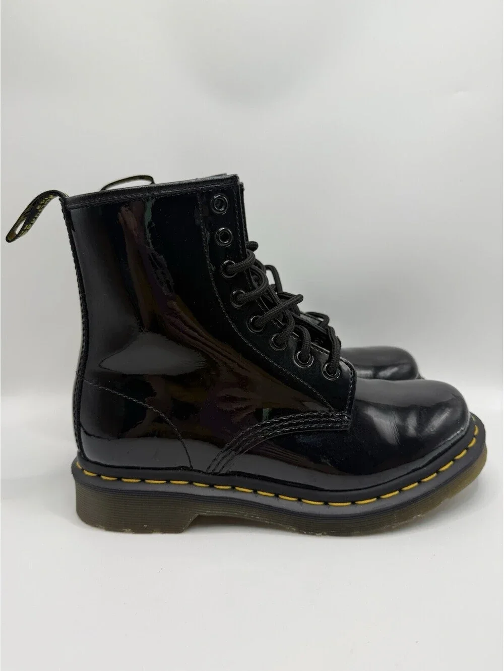 Dr. Martens 1460 Black Patent Lamper Leather 8 Eyelet Combat Boots Womens Size 6